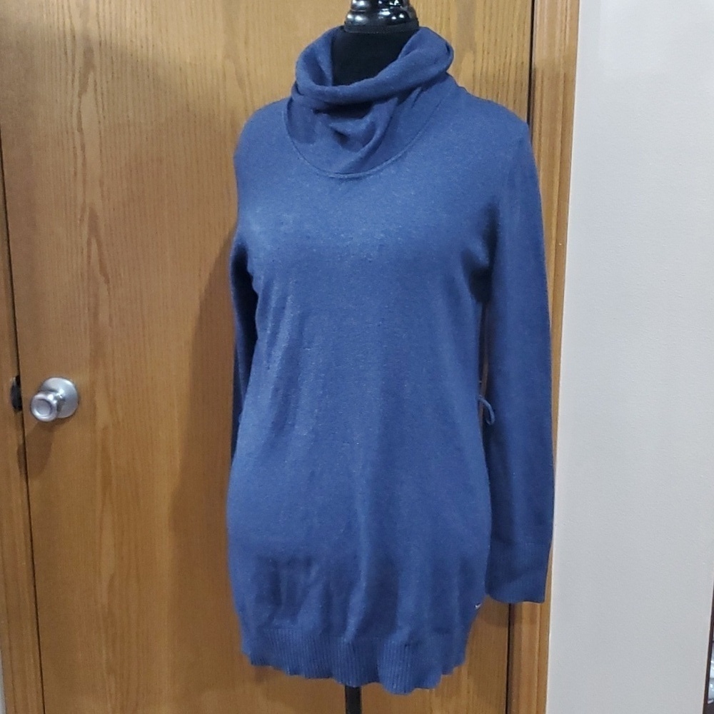 Escada sport dark blue cashmere silk blend knit long line knit cowl neck sweater
